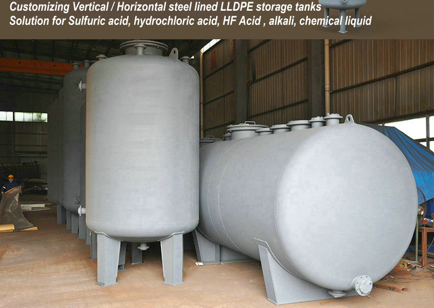 1000L Vertical Flat Bottom Steel Lined Plastic LLDPE Tank for Storage HCl (max 35%) , Naoh (max 50%) , Naclo (max 10%)